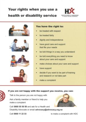 Easy Read poster in English illustrating your rights when using a health or disability service
