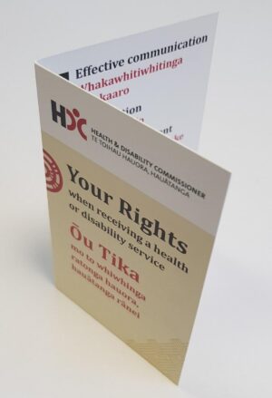 Stack of Code of Rights pocket cards printed in English and te reo Māori