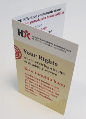 Stack of Code of Rights pocket cards printed in Niuean
